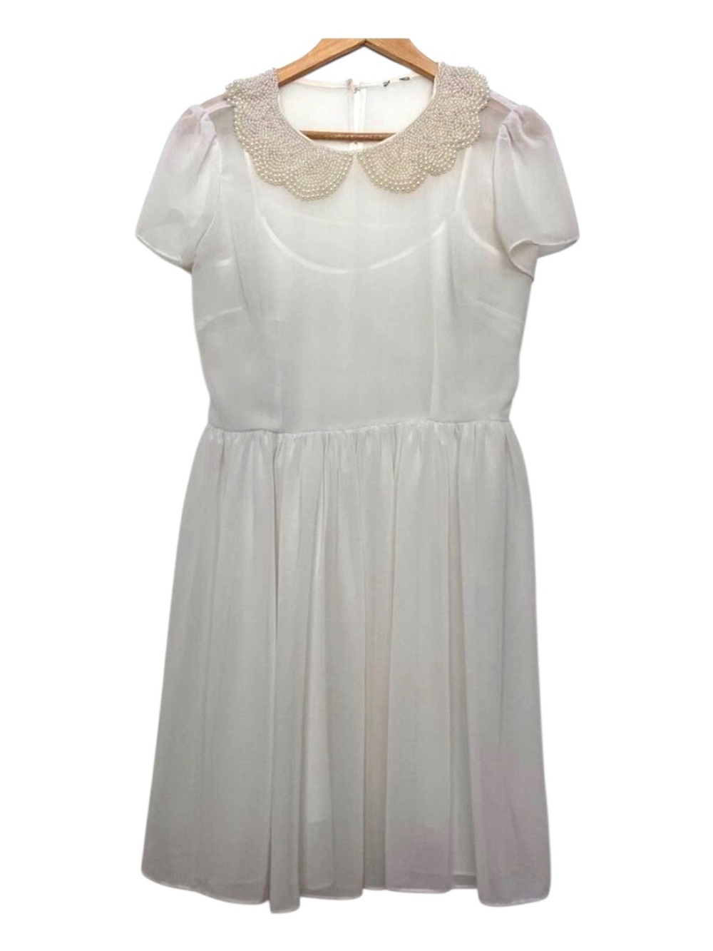 Amazing pearl white dress beaded embellishments off white short sleeves sheer Me